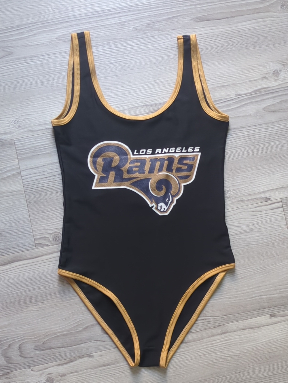 NFL Los Angeles Rams Black and Gold Bodysuit Bathing Suit Swim One Piece M